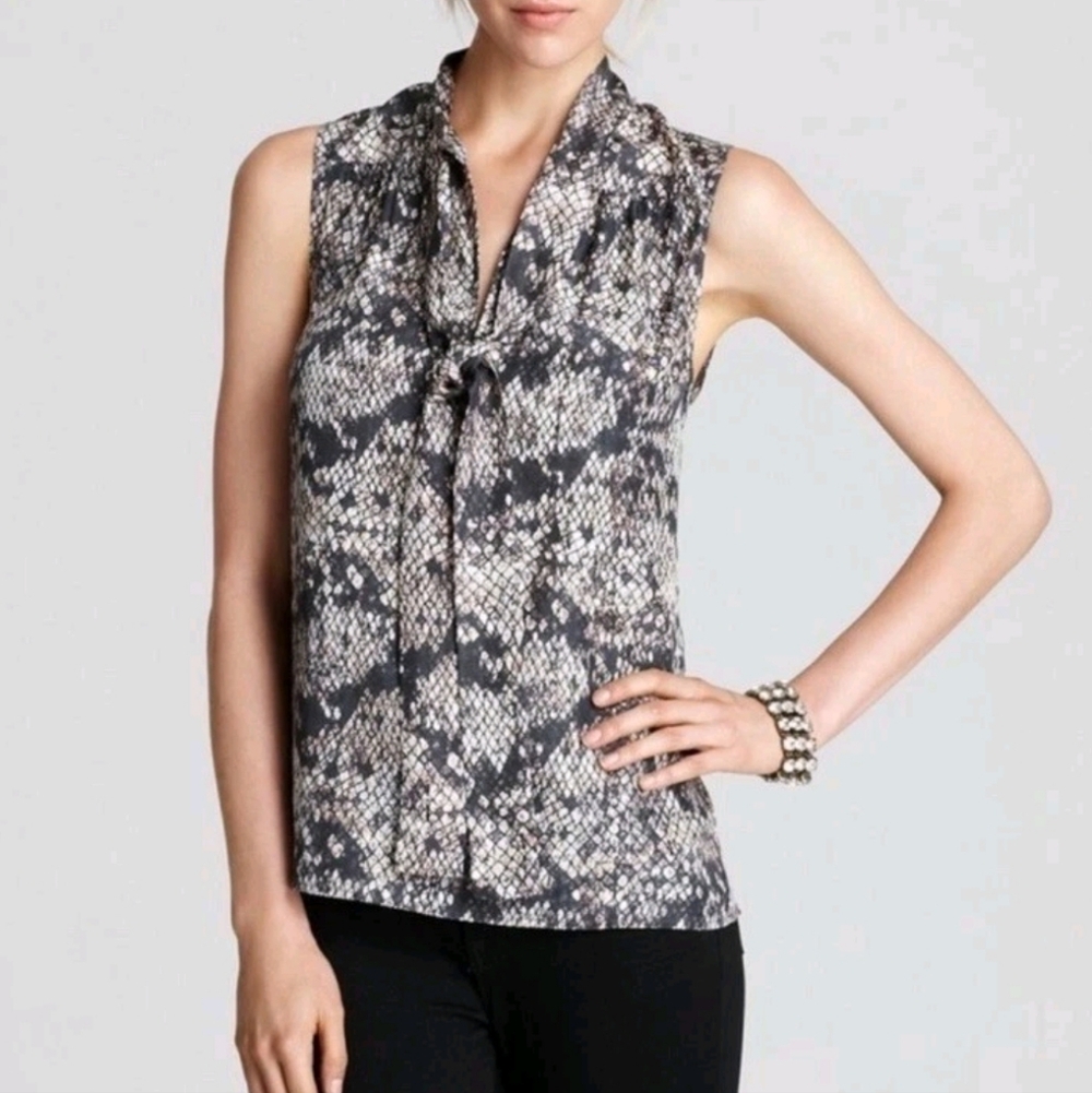 Theory Black and Gray Arilia Snake Print Sleeveless Silk Blouse Size Small